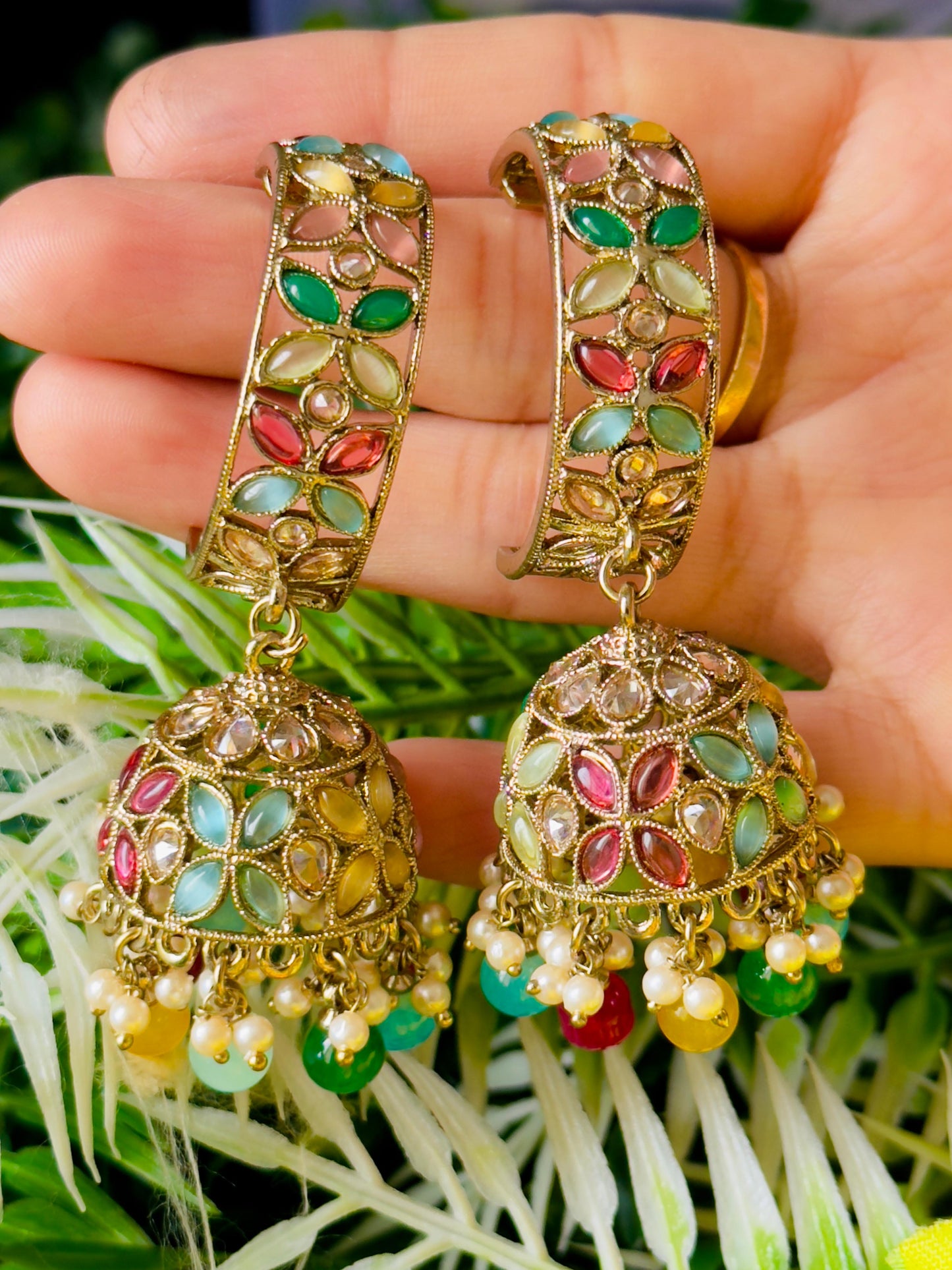 Shivangi Multicolor Half Hoop Jhumkas