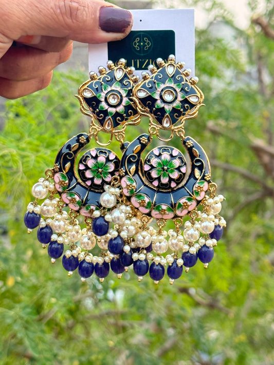 Ruhani Meenakari Chandbali Earrings