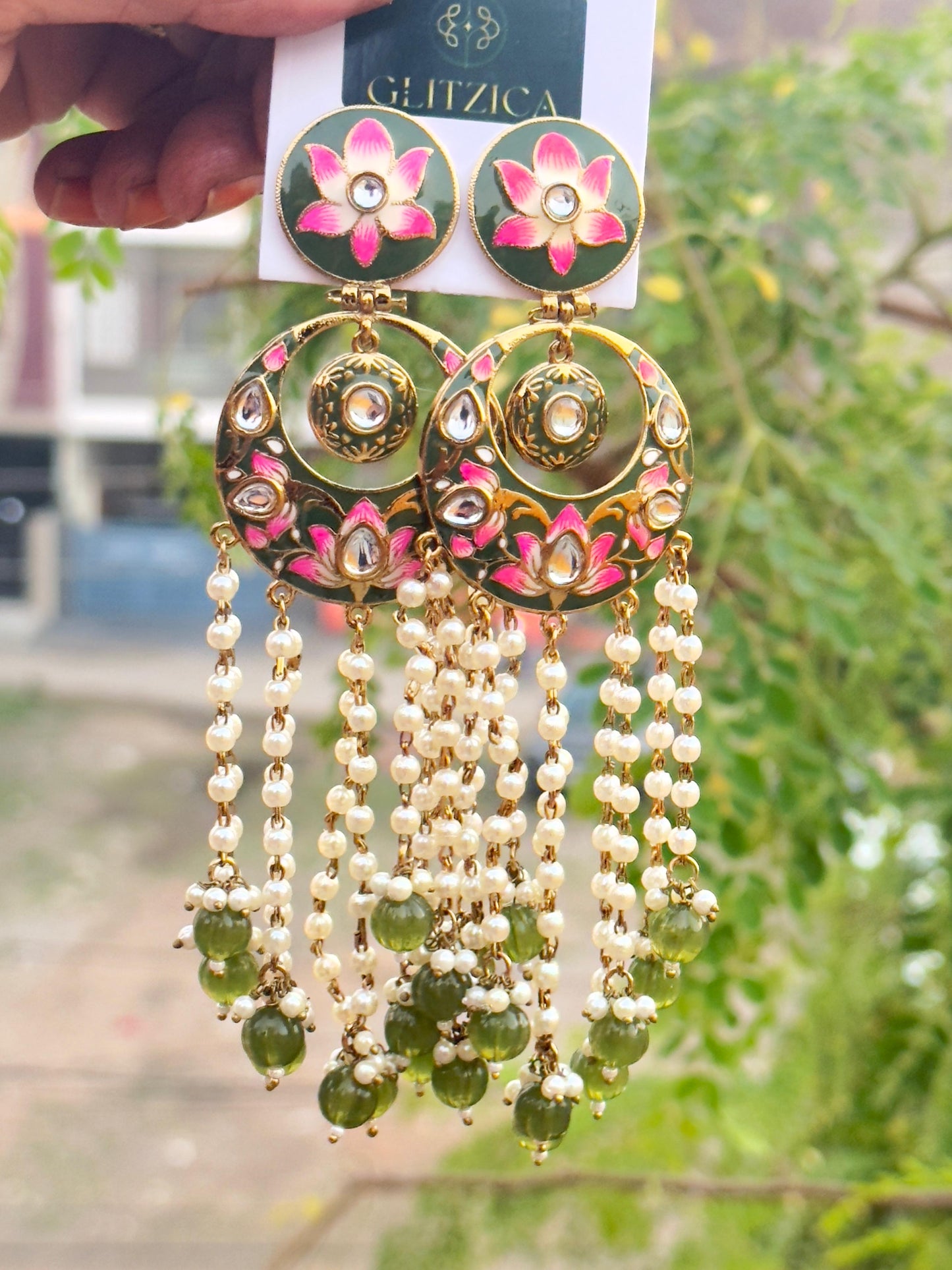 Mehendi Meenakari ChandbaIi Earrings