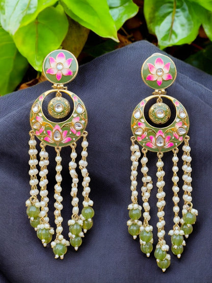 Mehendi Meenakari ChandbaIi Earrings