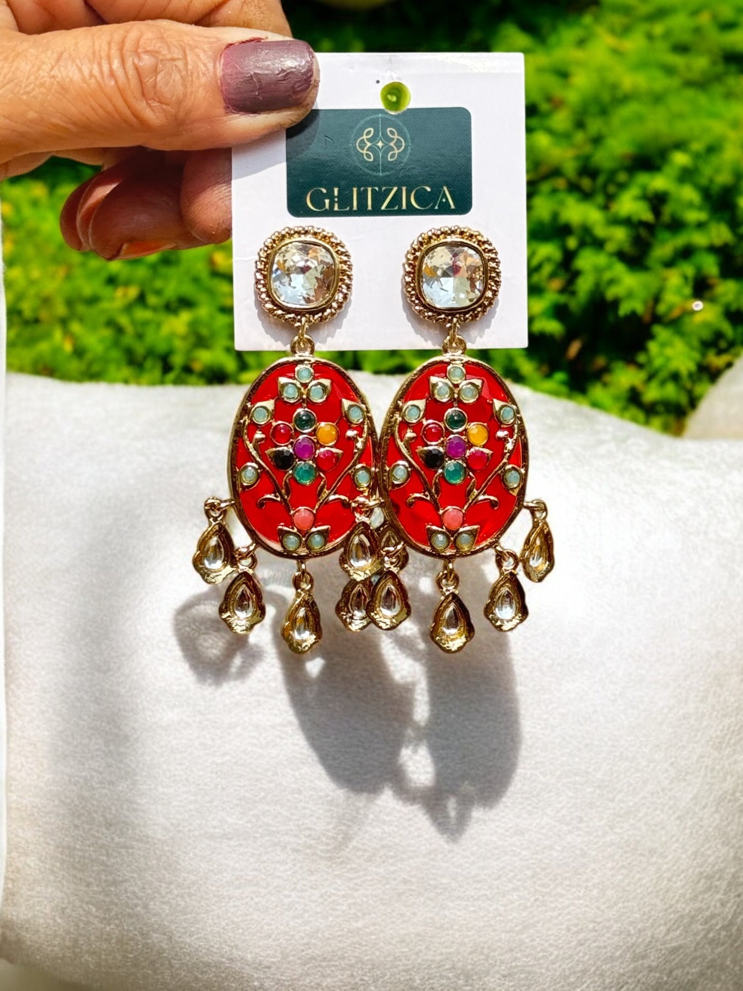 Niya Kundan Multicolor Stone Jhumkas