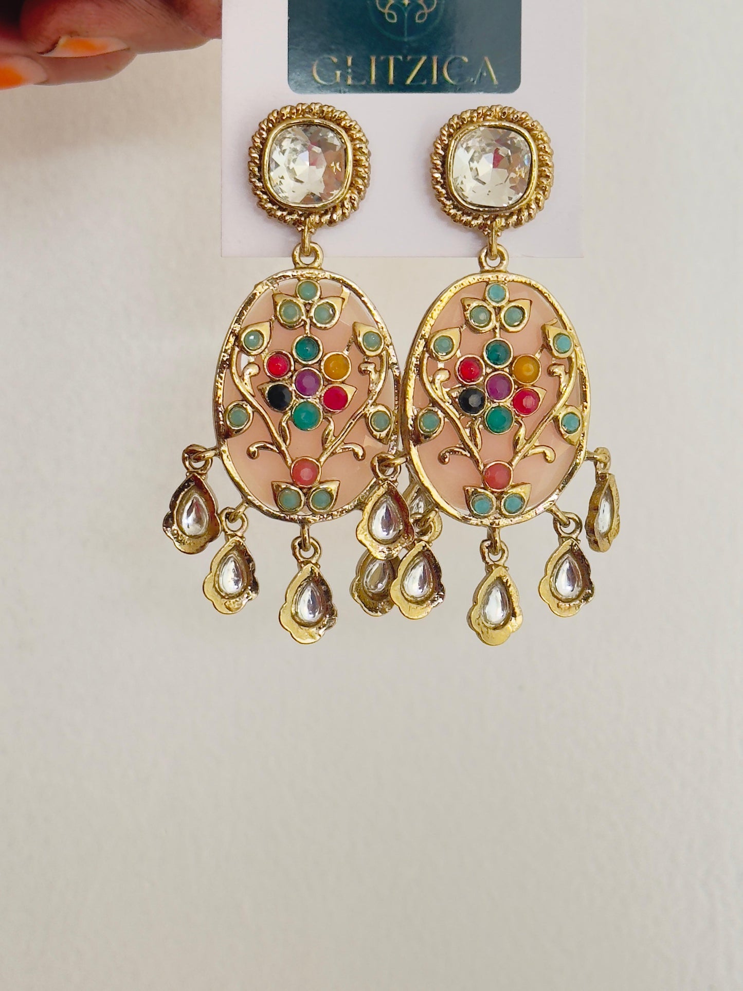 Peach Kundan Jhumka