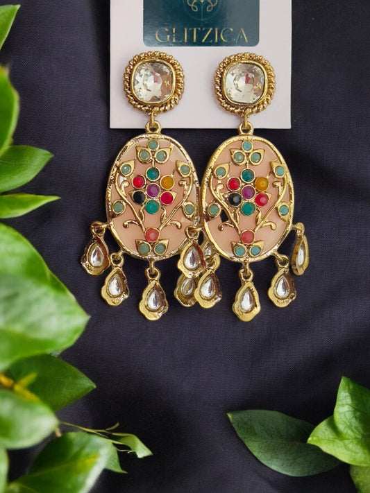 Peach Kundan Jhumka