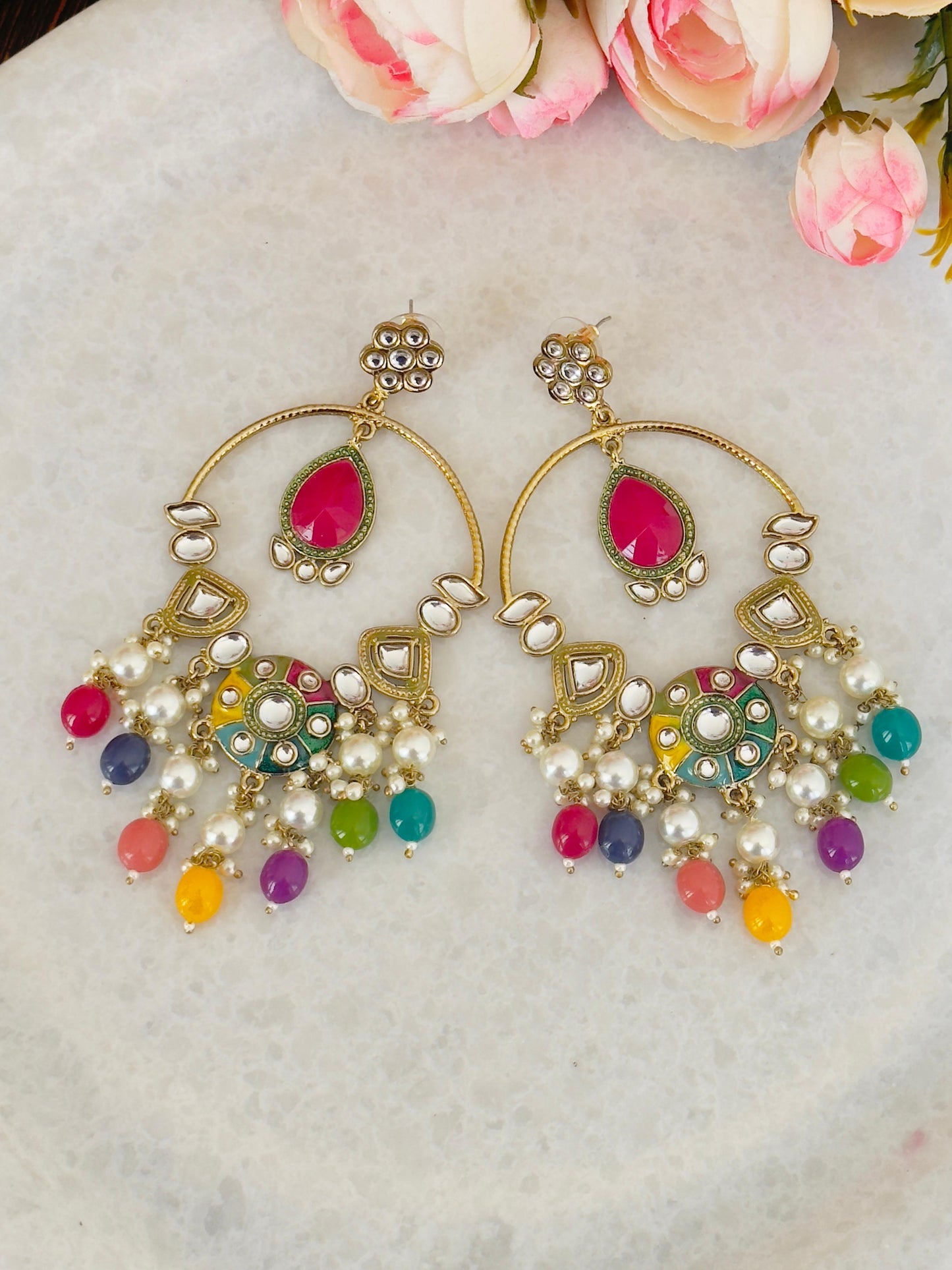 Snera Kundan Chandbali Earrings