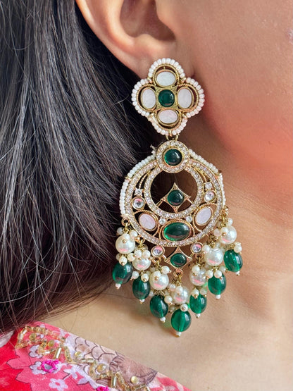 Radiant Green Vintage Chandbali Earrings