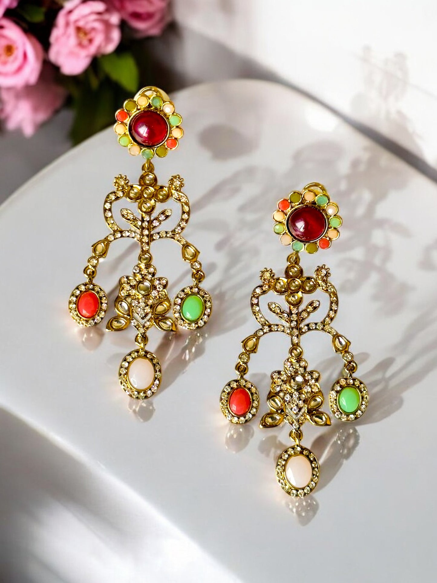 Majestic Multi-Gem Jhula Chandbali Earrings