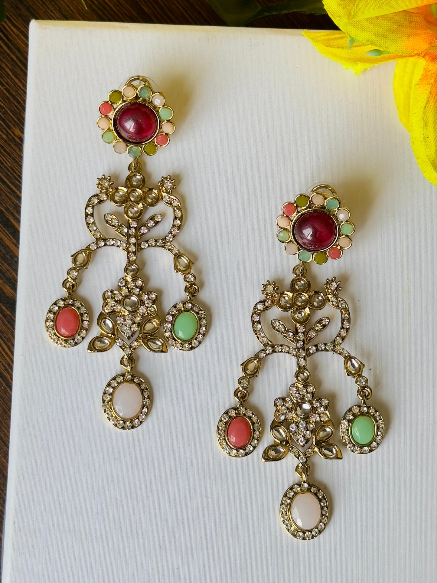 Majestic Multi-Gem Jhula Chandbali Earrings