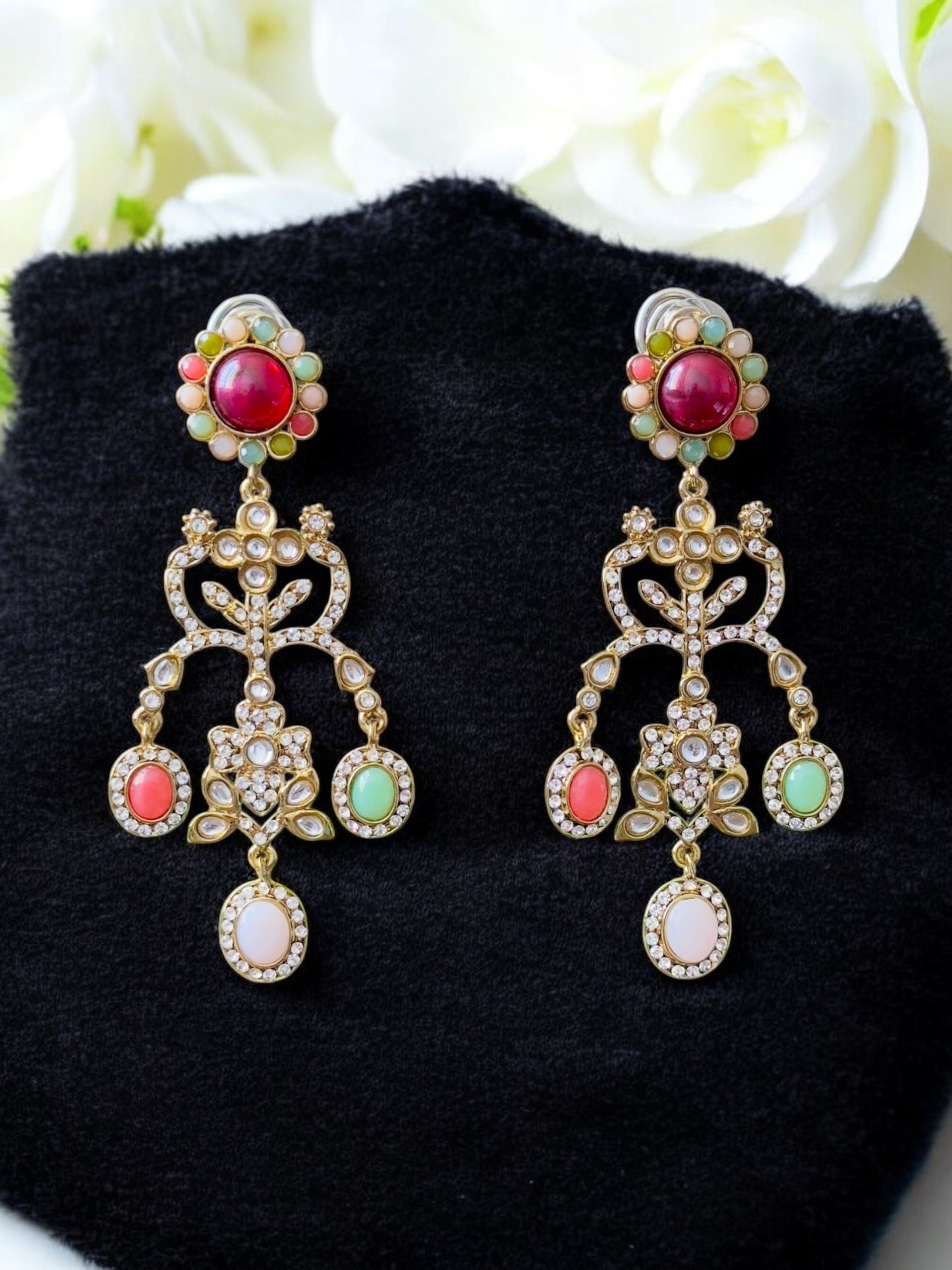 Majestic Multi-Gem Jhula Chandbali Earrings