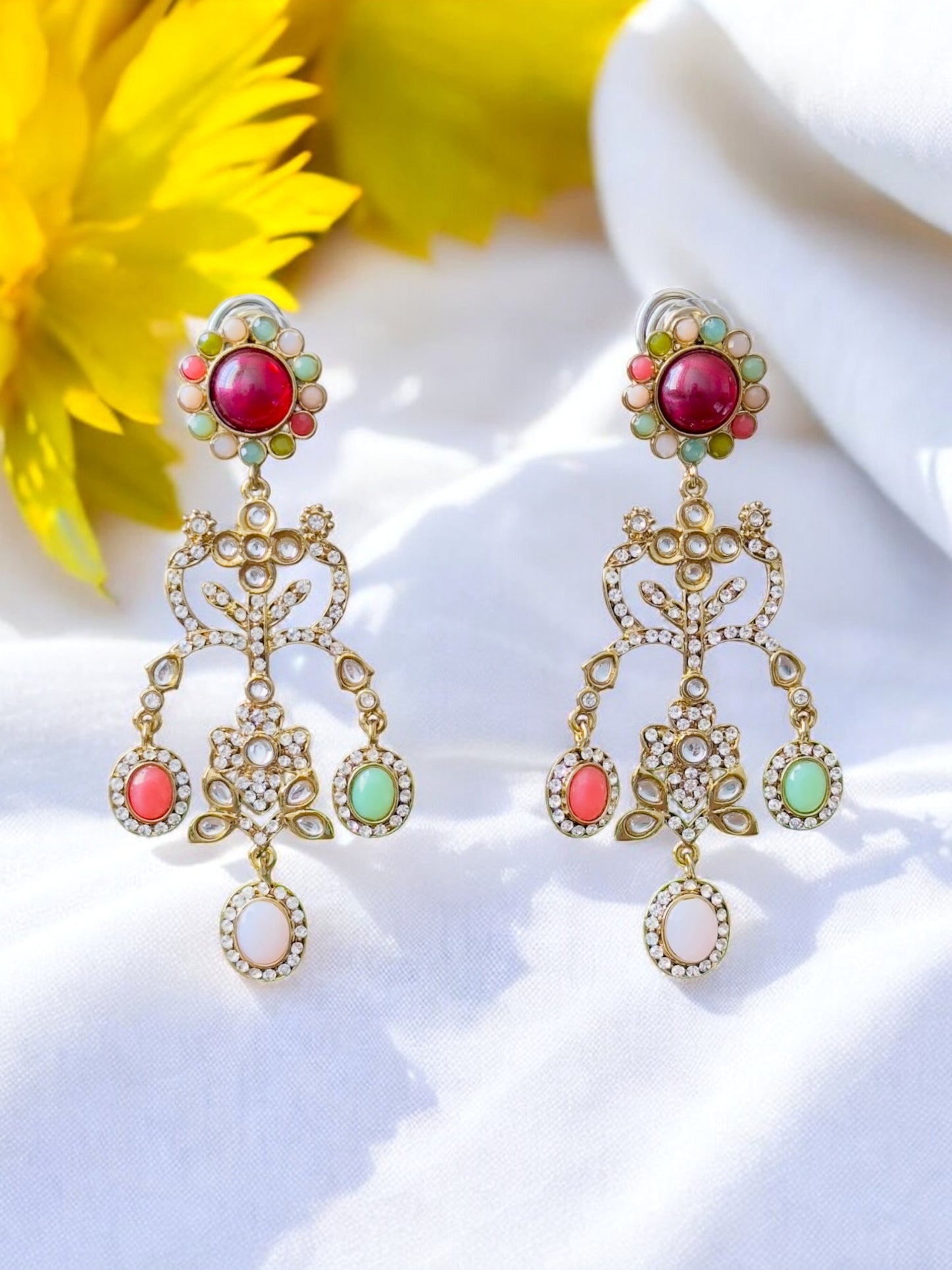 Majestic Multi-Gem Jhula Chandbali Earrings