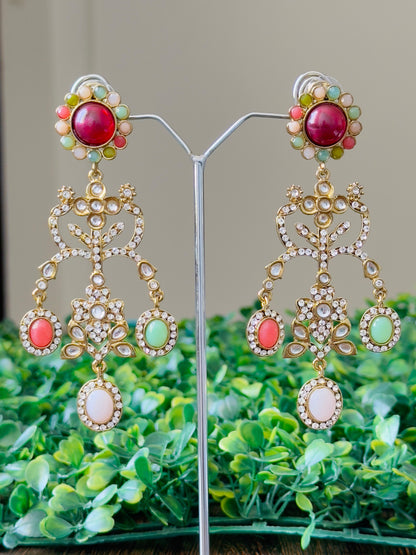 Majestic Multi-Gem Jhula Chandbali Earrings