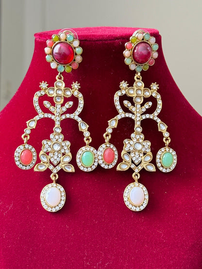 Majestic Multi-Gem Jhula Chandbali Earrings