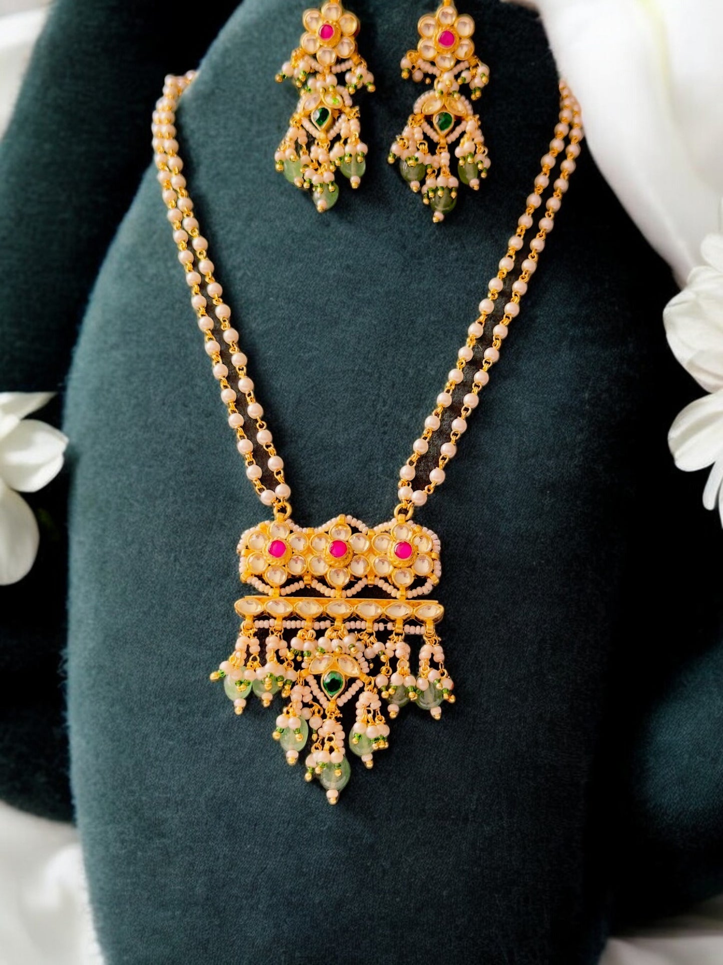 Kriya Pachi Kundan Multistranded Pearl Necklace Set