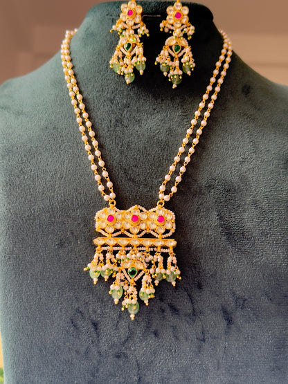 Long Pachi Kundan Multistranded Pearl Necklace Set