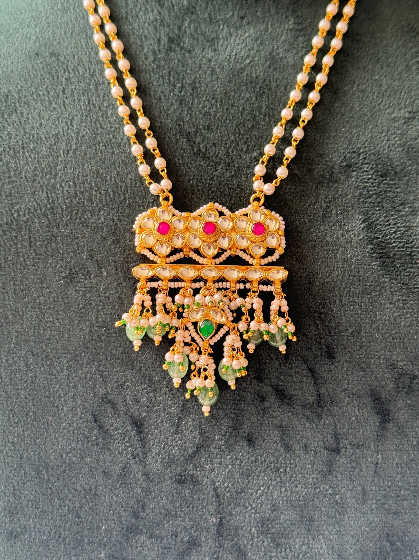 Long Pachi Kundan Multistranded Pearl Necklace Set