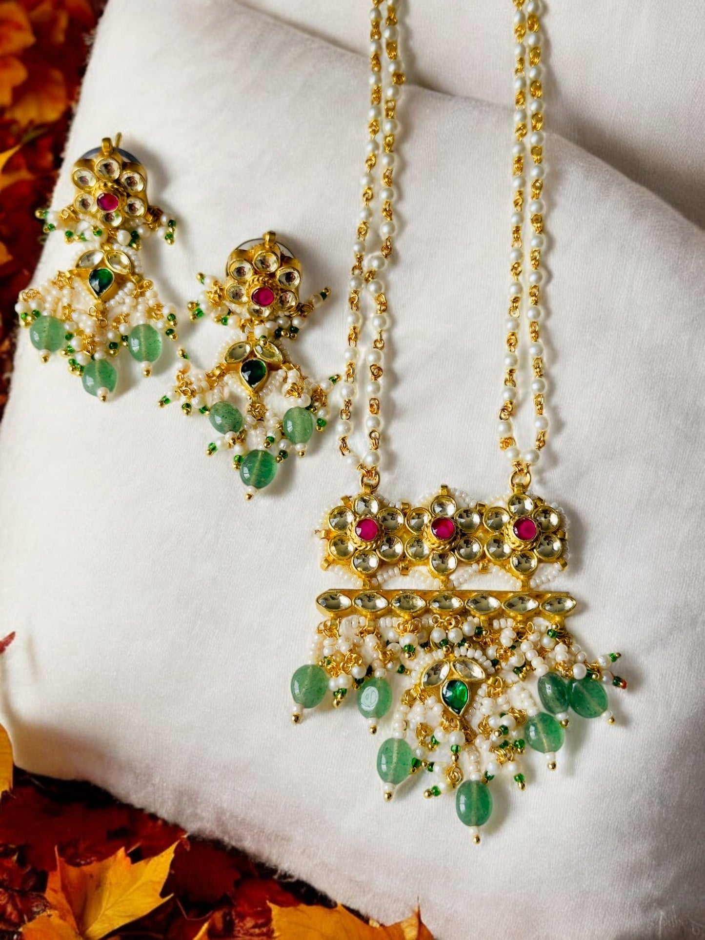 Kriya Pachi Kundan Multistranded Pearl Necklace Set