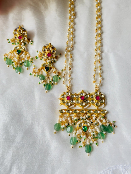 Long Pachi Kundan Multistranded Pearl Necklace Set