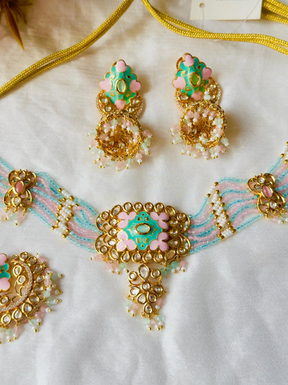 Rajasi Blossoms Kundan Meenakari CZ Choker Set