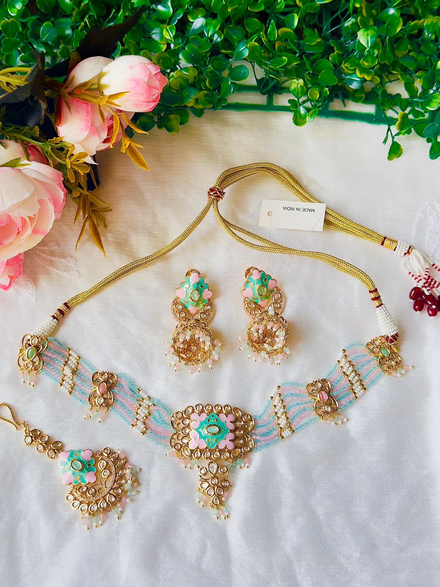 Rajasi Blossoms Kundan Meenakari CZ Choker Set