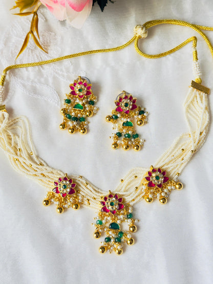 Shahi Floral Kundan Pearl Choker Set