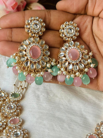 Regal Kundan and Pastel Bead Adorned Bridal Necklace Set