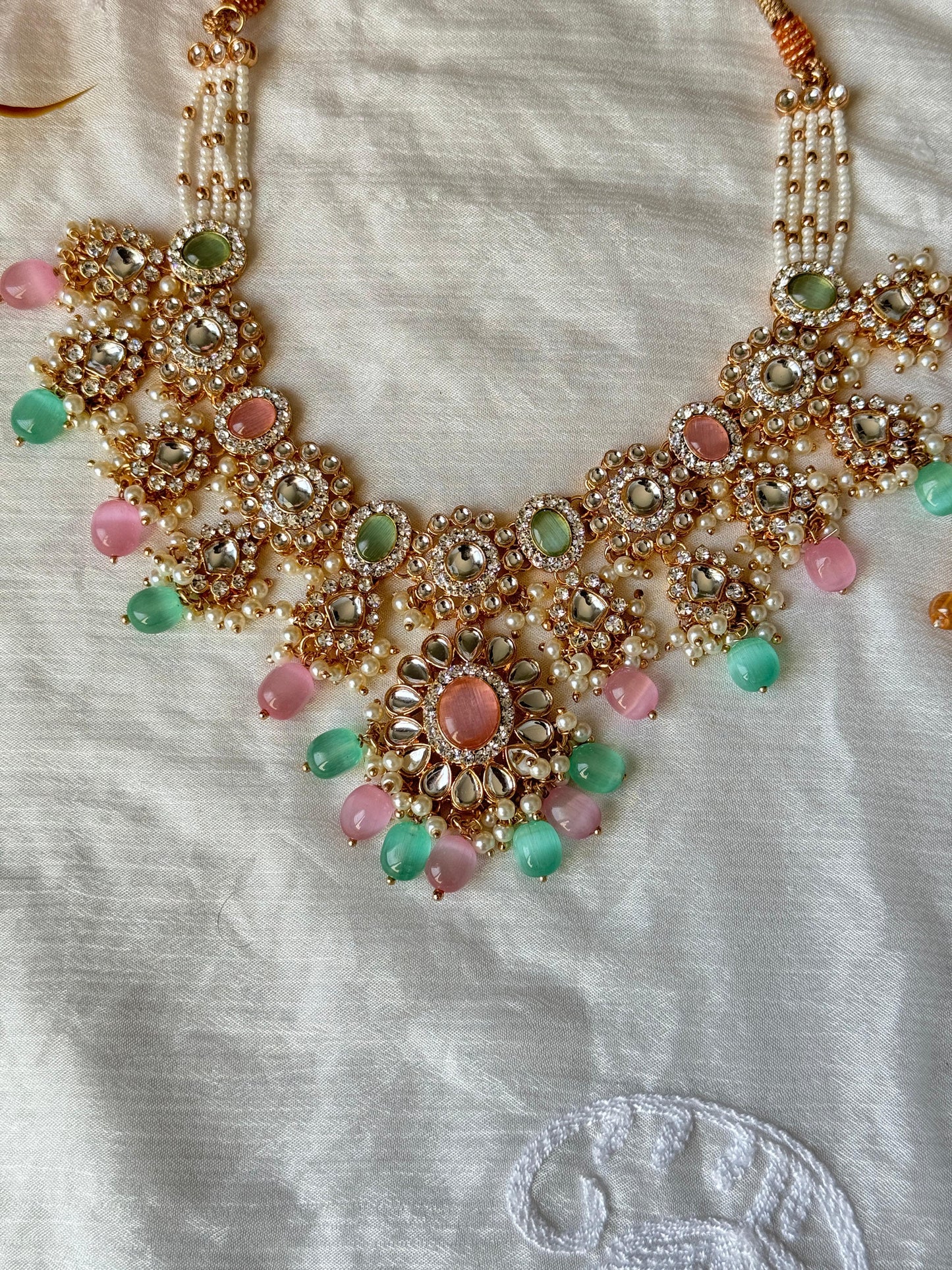 Regal Kundan and Pastel Bead Adorned Bridal Necklace Set