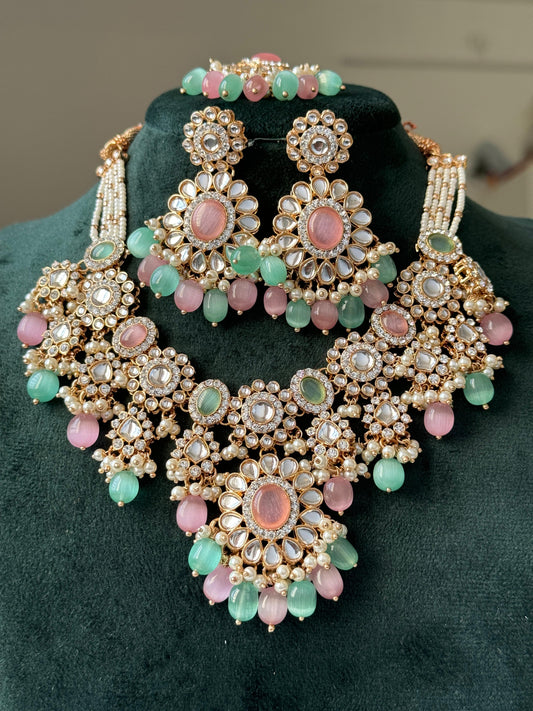 Regal Kundan and Pastel Bead Adorned Bridal Necklace Set