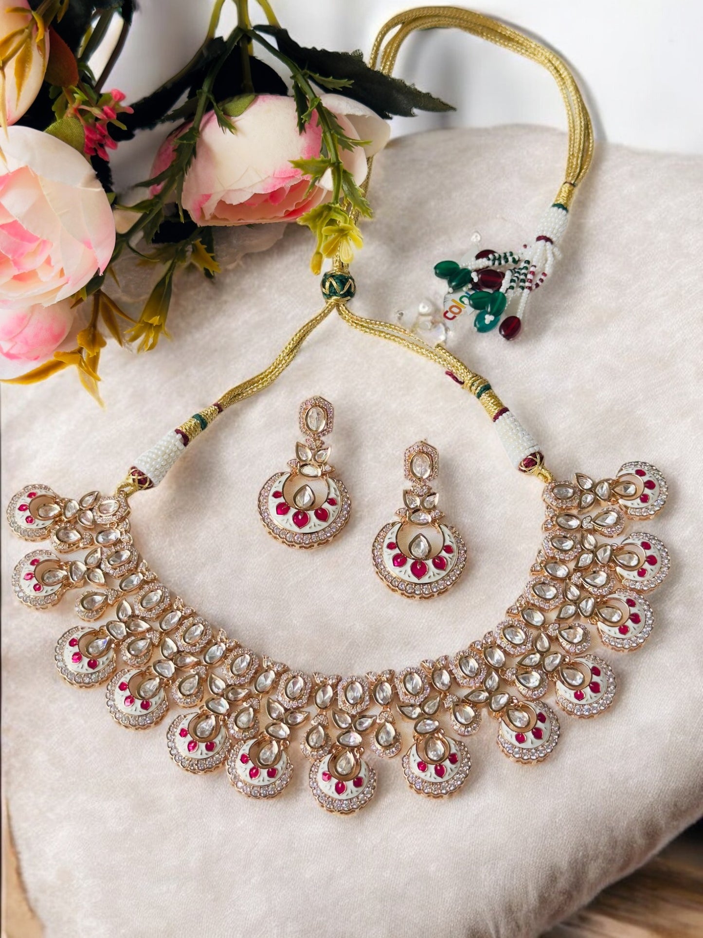 Akira Rajwadi Polki Meenakari CZ Necklace Set