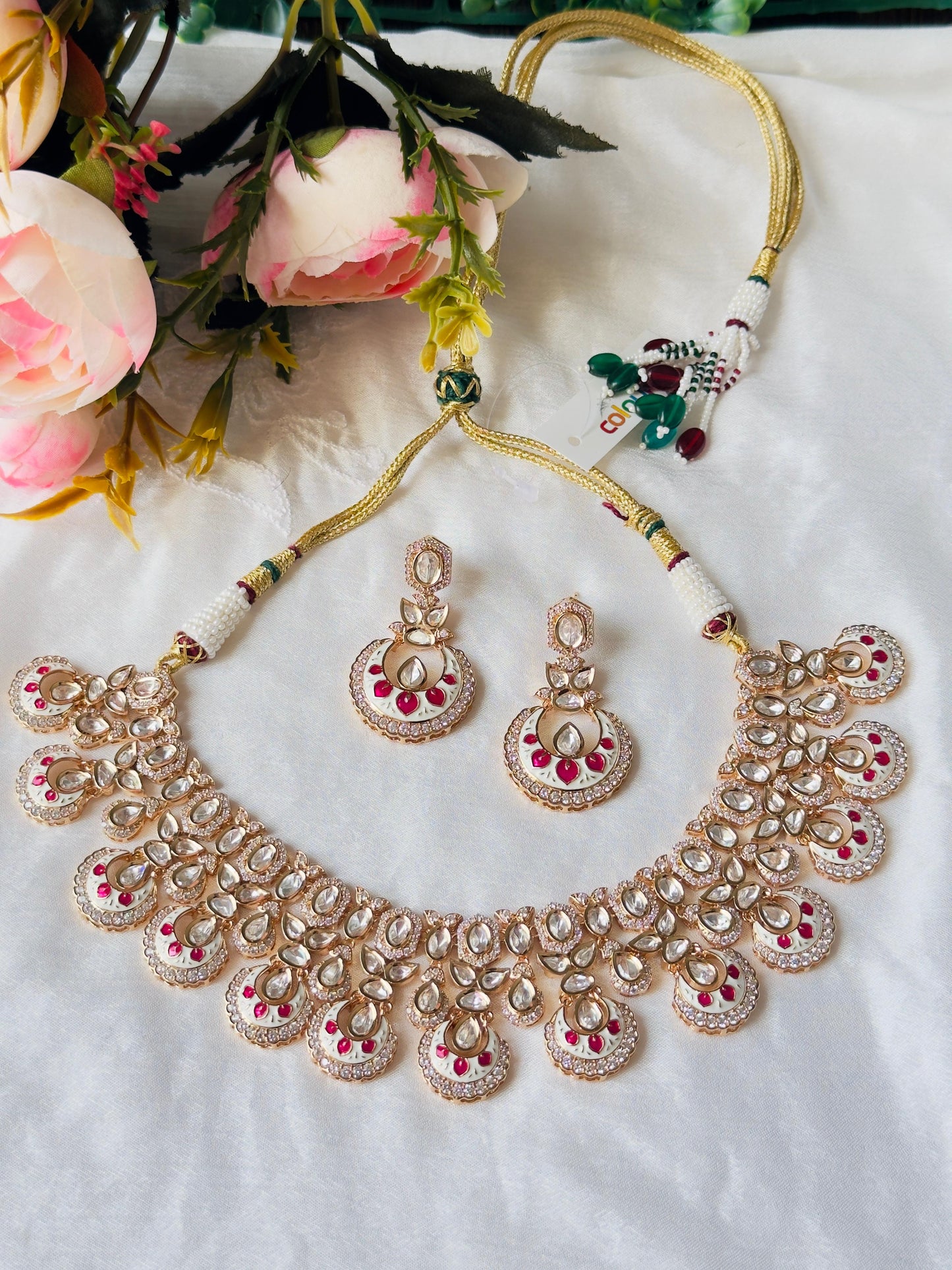 Akira Rajwadi Polki Meenakari CZ Necklace Set