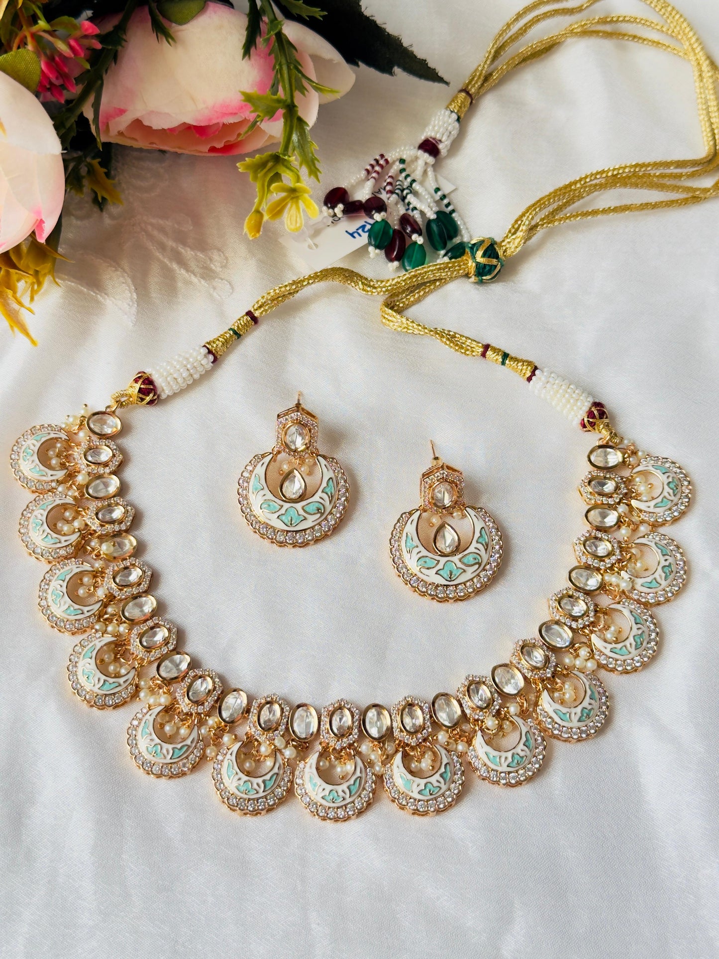 Shubha Polki CZ Rajawadi Necklace Set