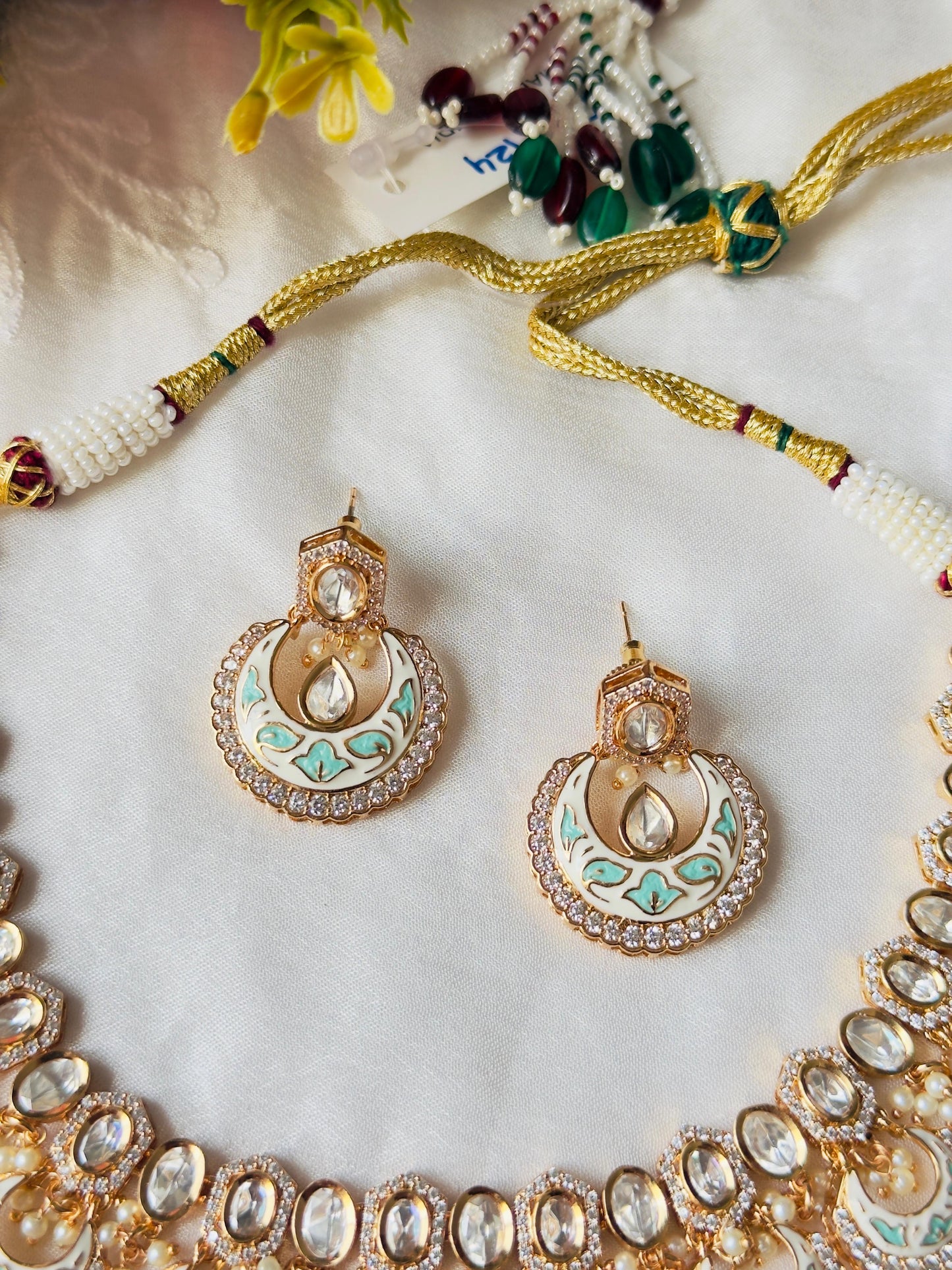 Shubha Polki CZ Rajawadi Necklace Set