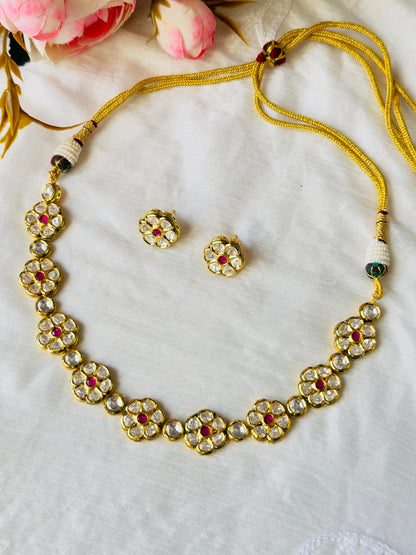 Sheena Pachi Kundan Flower Necklace Set