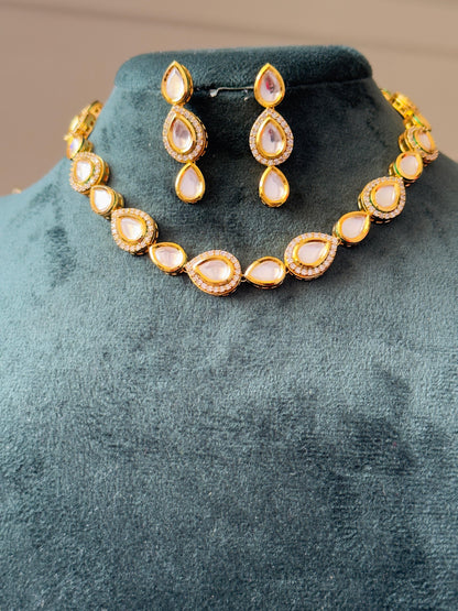 Timeless Kundan Polki and CZ Teardrop Necklace Set