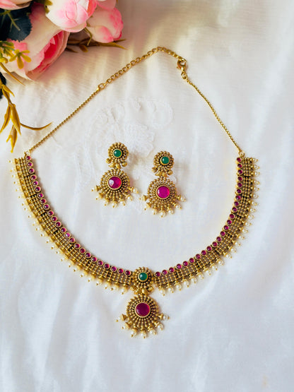 Swarna Antique Temple Necklace Set