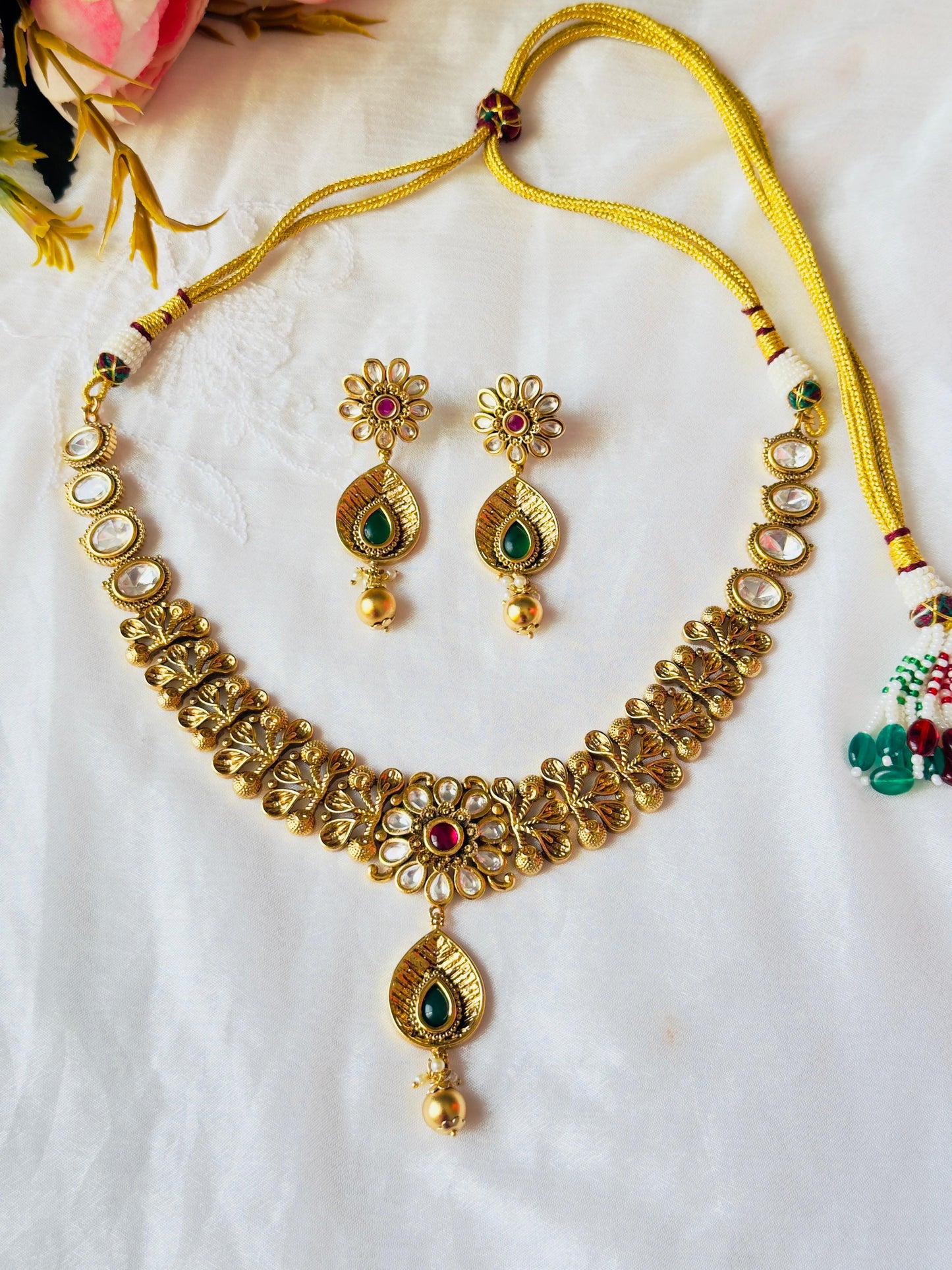 Pavithra Polki Antique Necklace Set