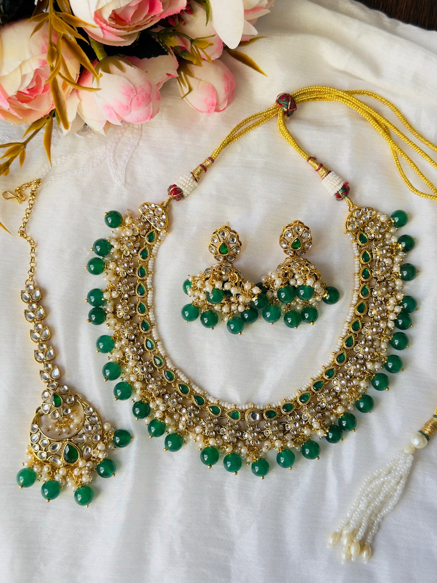 Emerald Nita Kundan Necklace Set