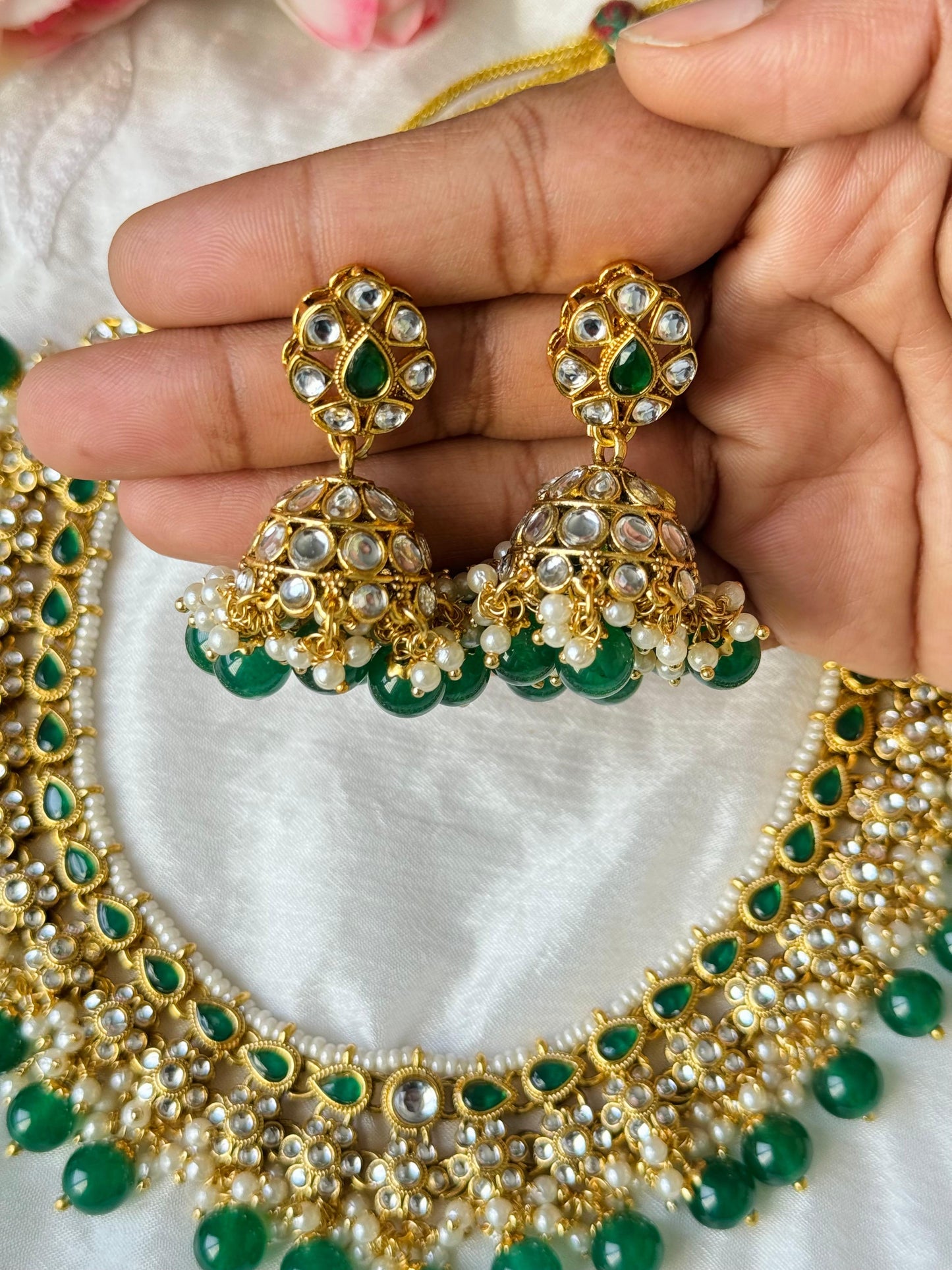 Emerald Nita Kundan Necklace Set