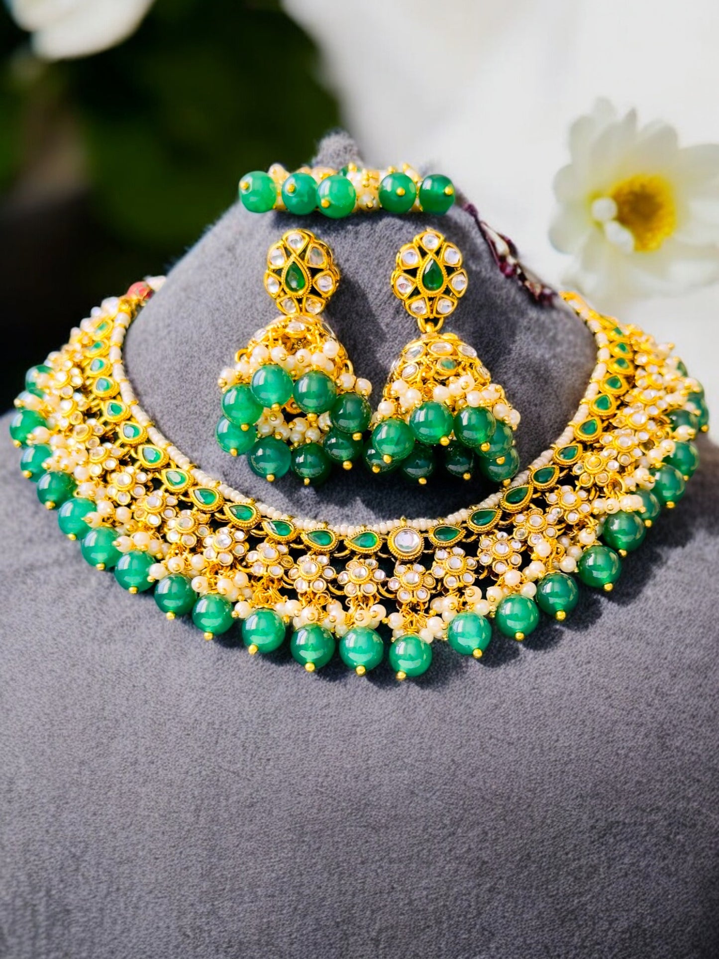 Emerald Nita Kundan Necklace Set