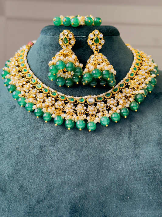 Emerald Nita Kundan Necklace Set