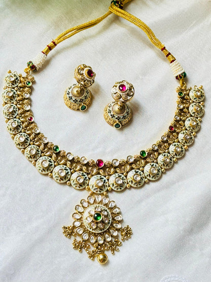 Pankhuri Kundan Meenakari Antique Necklace Set