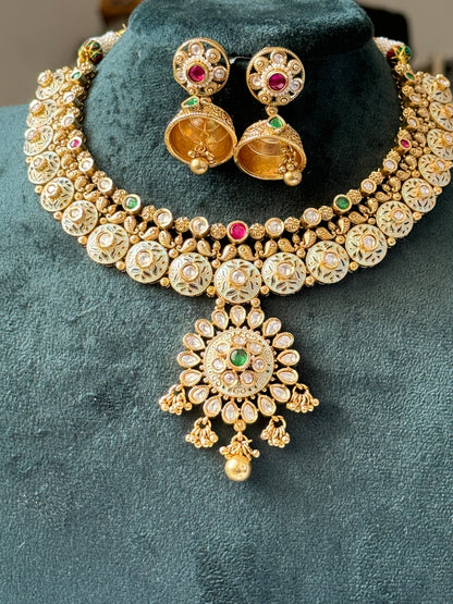 Pankhuri Kundan Meenakari Antique Necklace Set