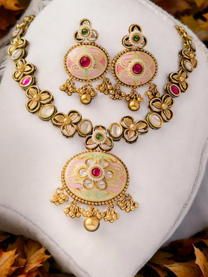 Ashiti Meenakari Kundan Antique Necklace Set