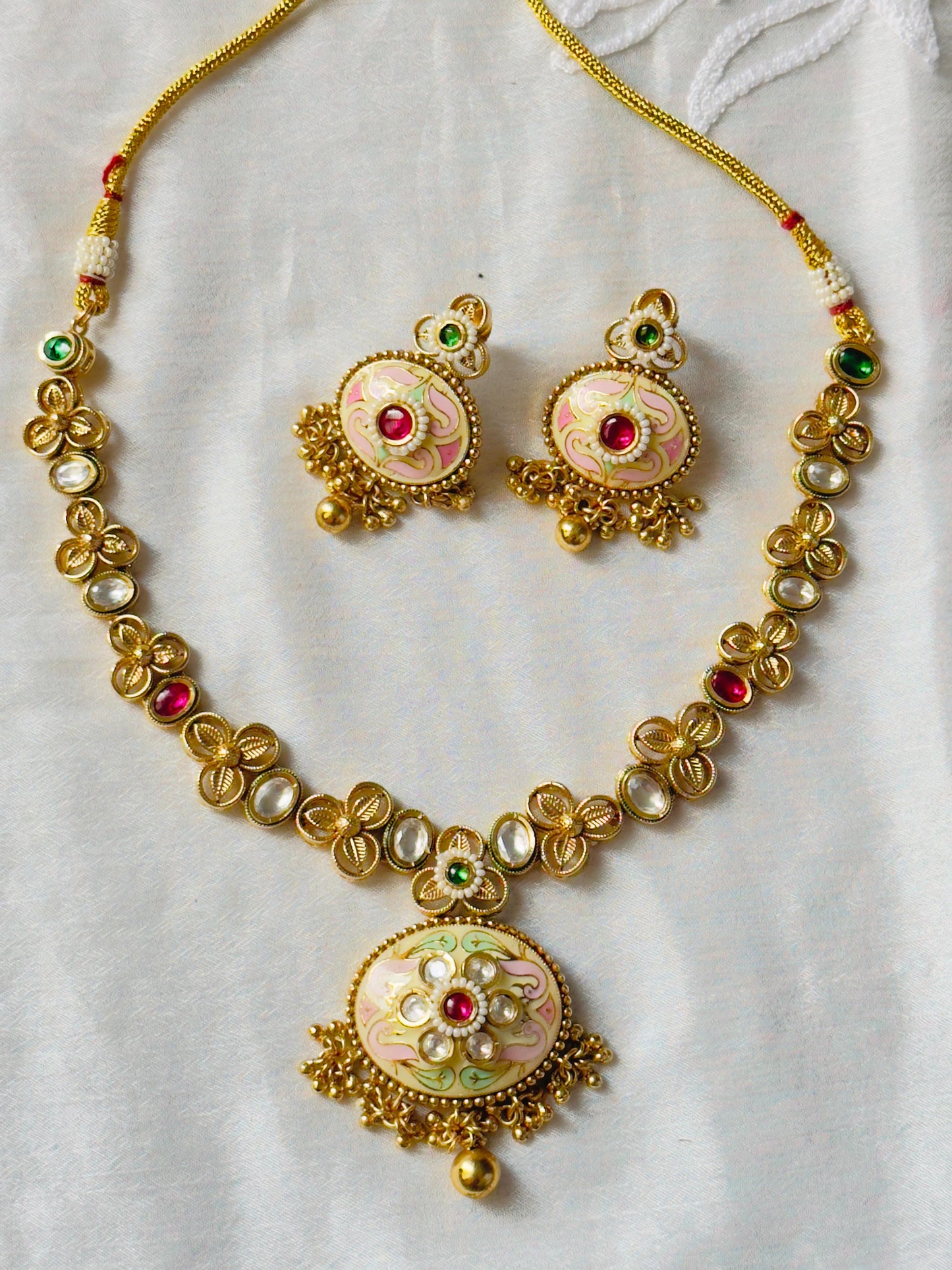 Ashiti Meenakari Kundan Antique Necklace Set