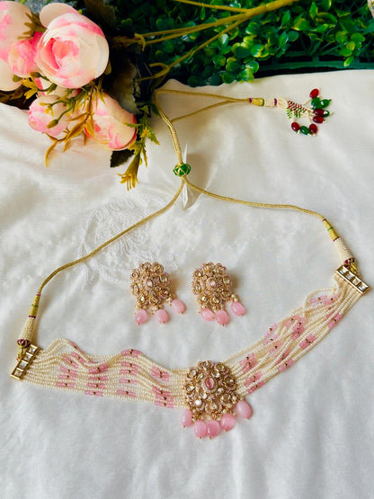 Blushing Maharani Kundan Polki CZ Choker Set