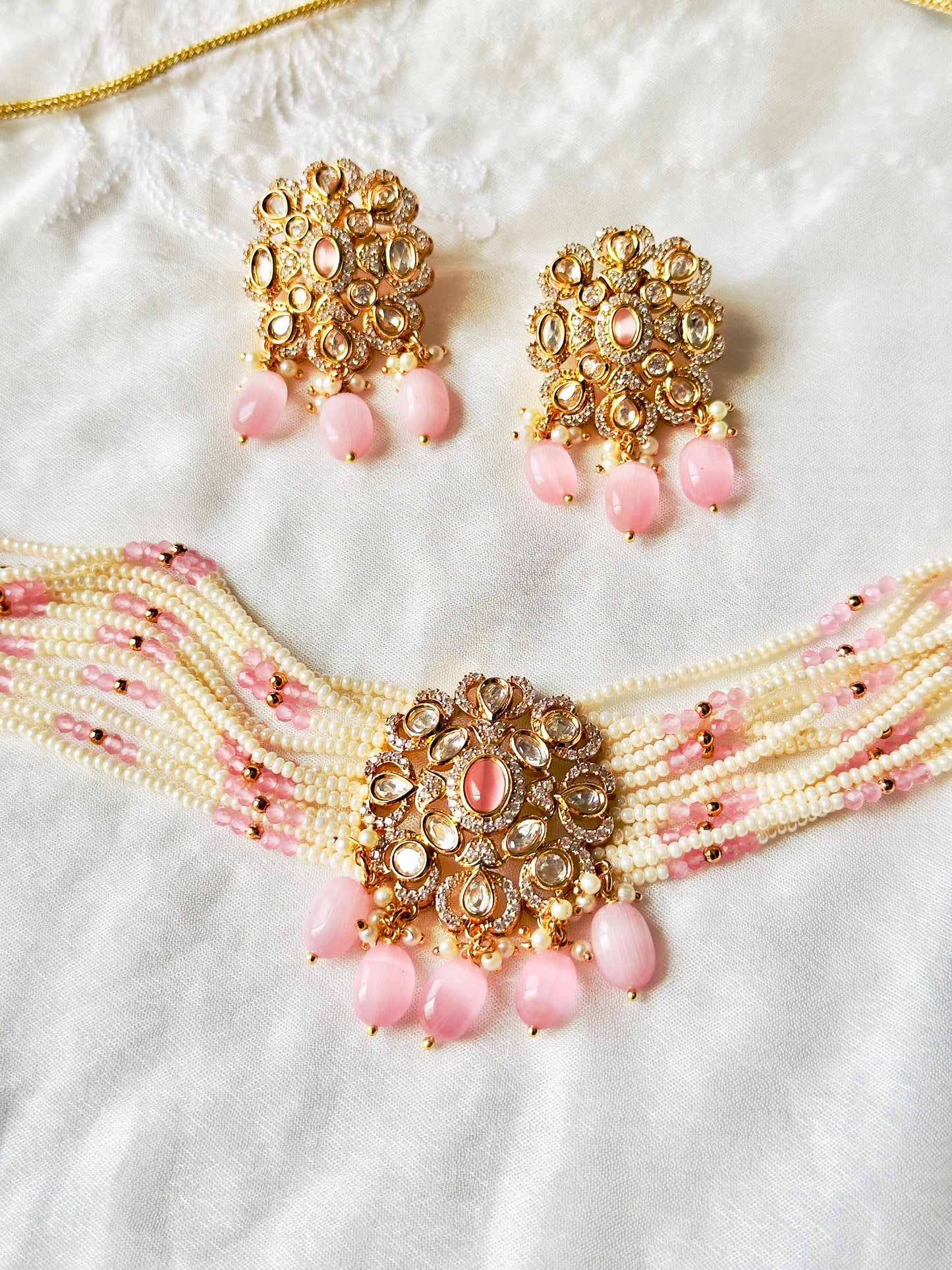 Blushing Maharani Kundan Polki CZ Choker Set