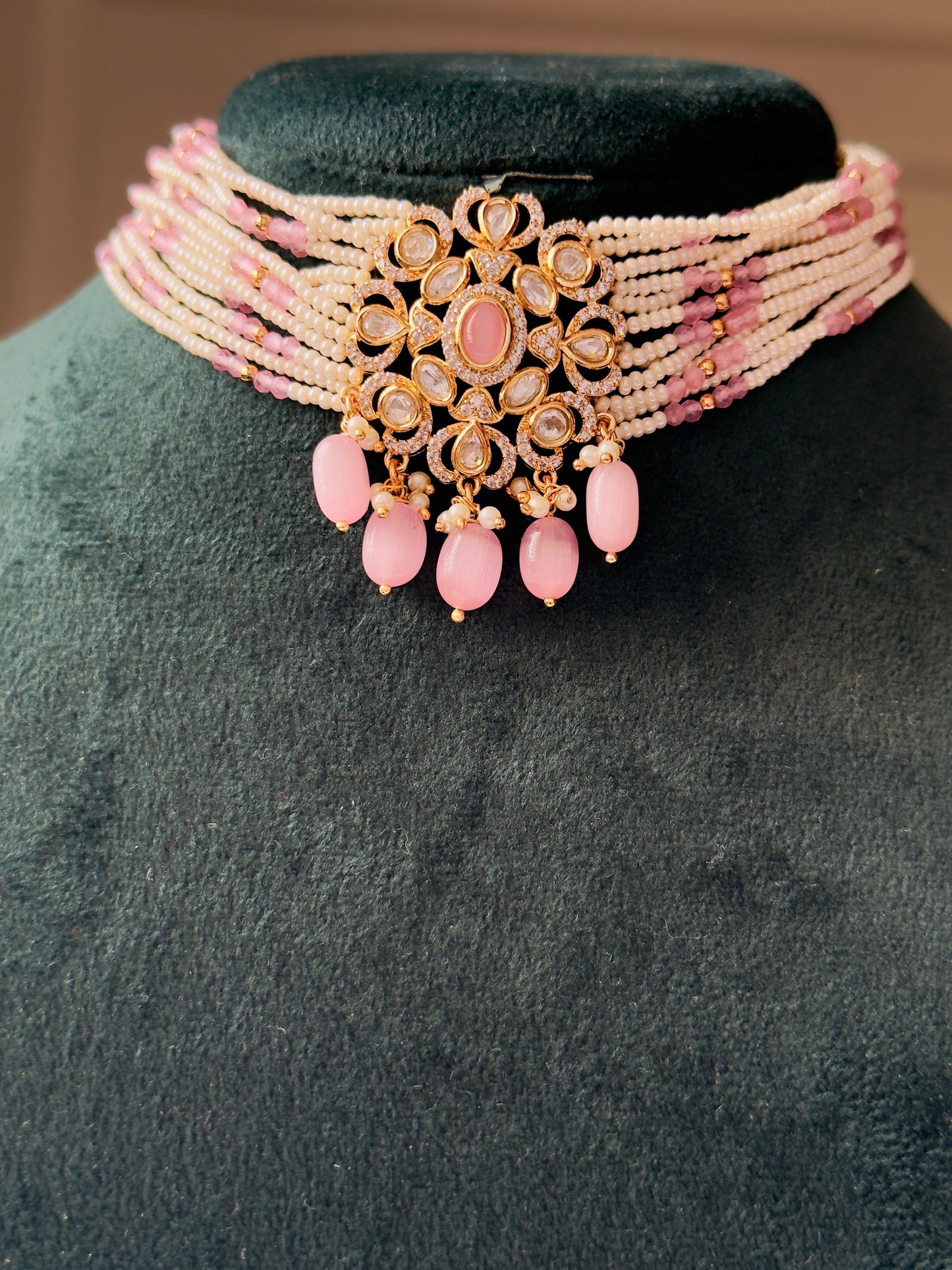 Blushing Maharani Kundan Polki CZ Choker Set