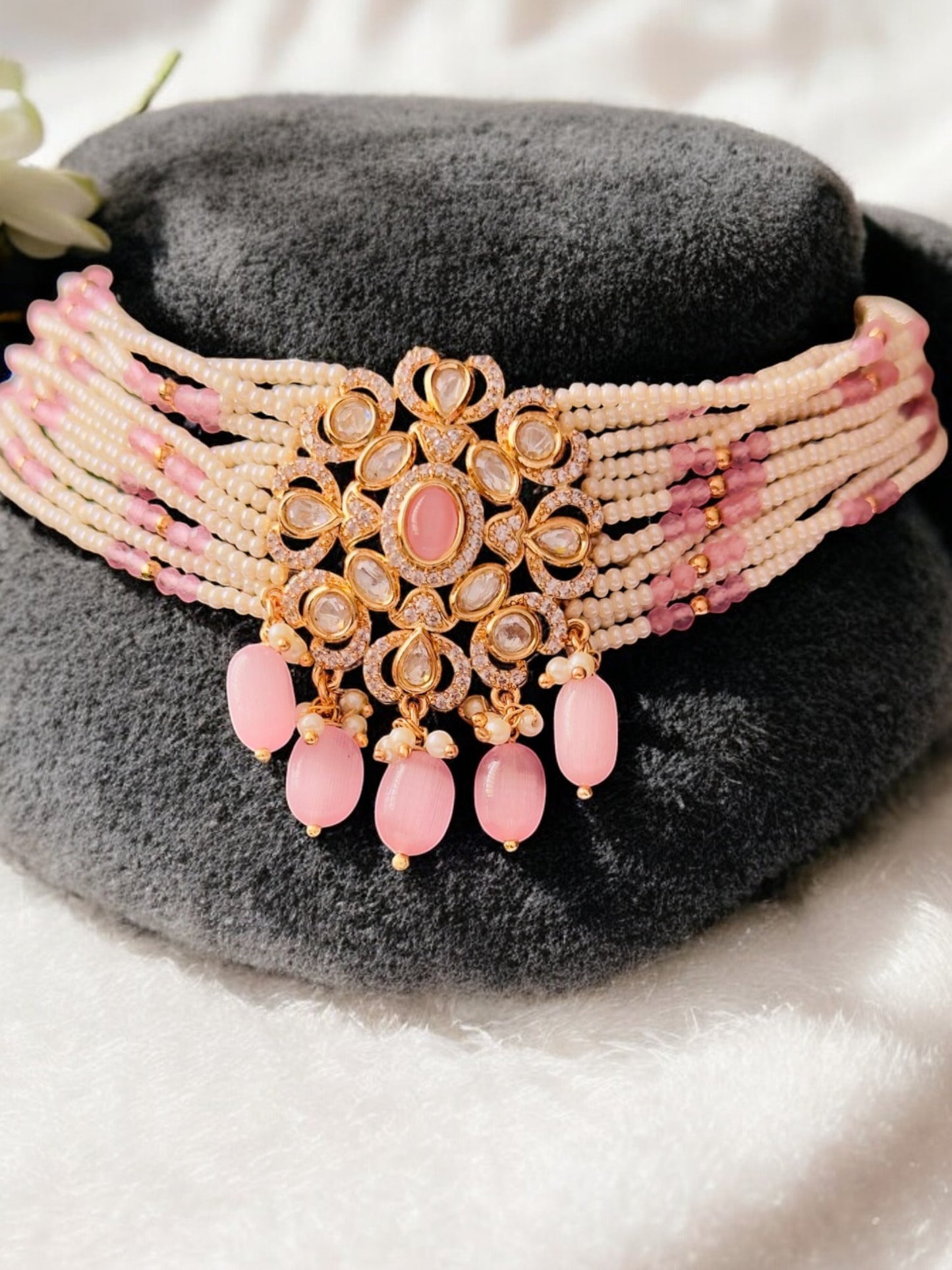 Blushing Maharani Kundan Polki CZ Choker Set