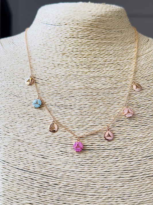 Pastel Rainbow Cubic Zirconia Floral Charm Necklace