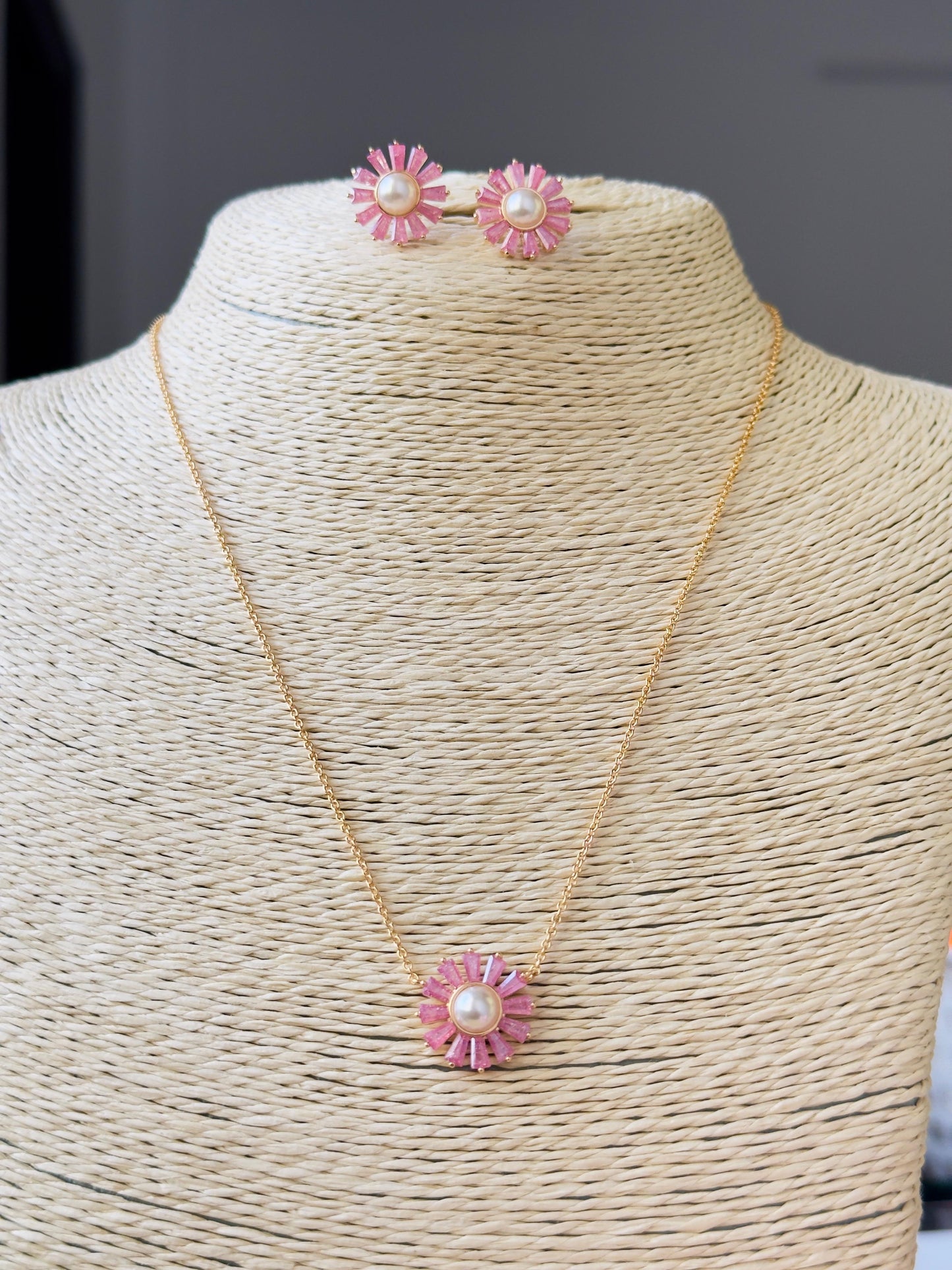 Blushing Blossom Pearl Petal CZ Necklace Set