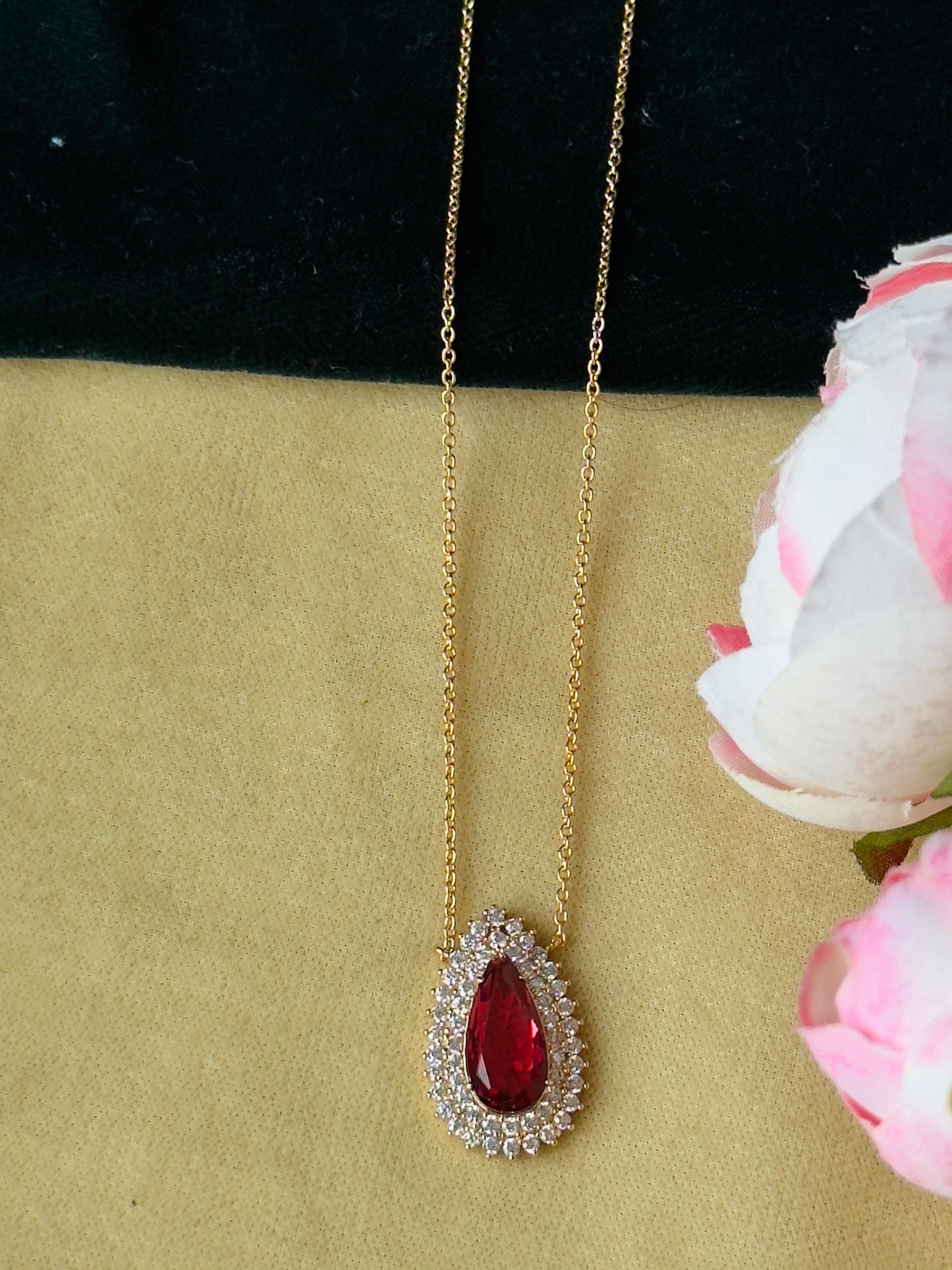 Crimson Royale Teardrop CZ Pendant Necklace