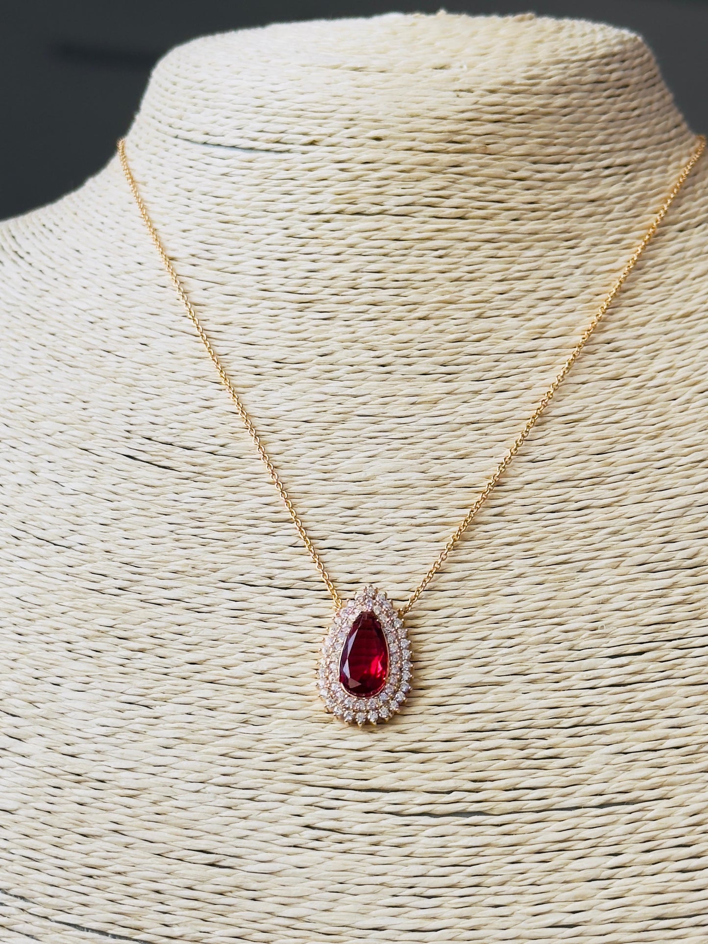 Crimson Royale Teardrop CZ Pendant Necklace